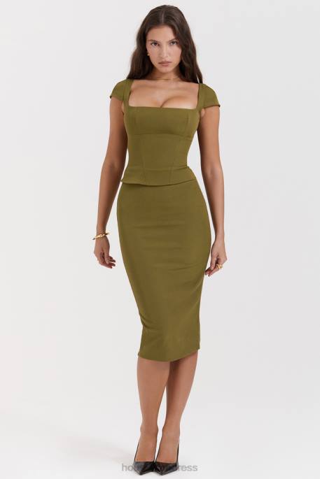 House of CB Layana Olive Corset Midi Dress Clothing 4H6N163