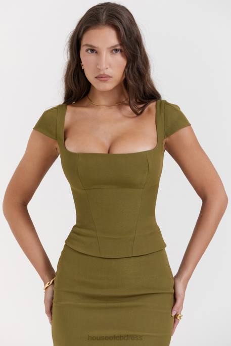 House of CB Layana Olive Corset Midi Dress Clothing 4H6N163