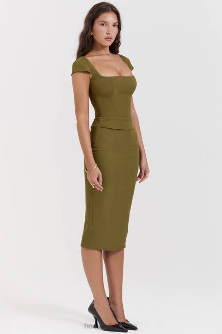 House of CB Layana Olive Corset Midi Dress Clothing 4H6N163