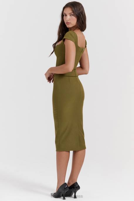 House of CB Layana Olive Corset Midi Dress Clothing 4H6N163