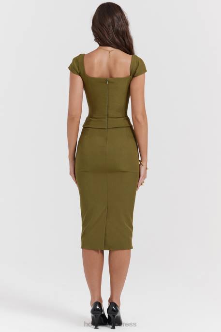 House of CB Layana Olive Corset Midi Dress Clothing 4H6N163