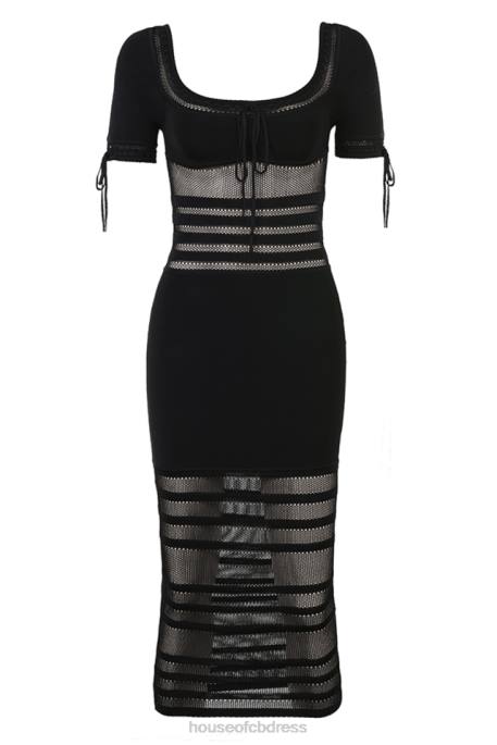 House of CB Lilla Black Openwork Knit Midi Dress Clothing 4H6N362