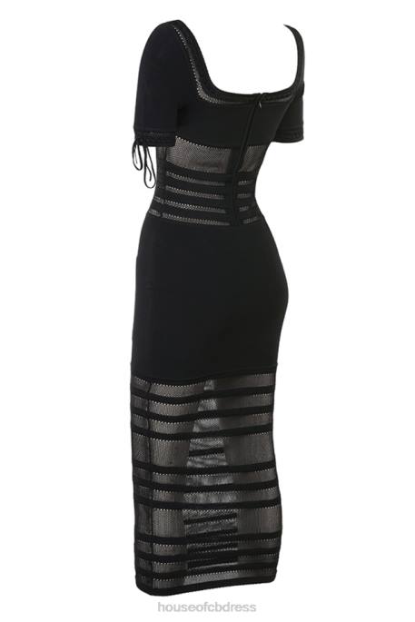 House of CB Lilla Black Openwork Knit Midi Dress Clothing 4H6N362
