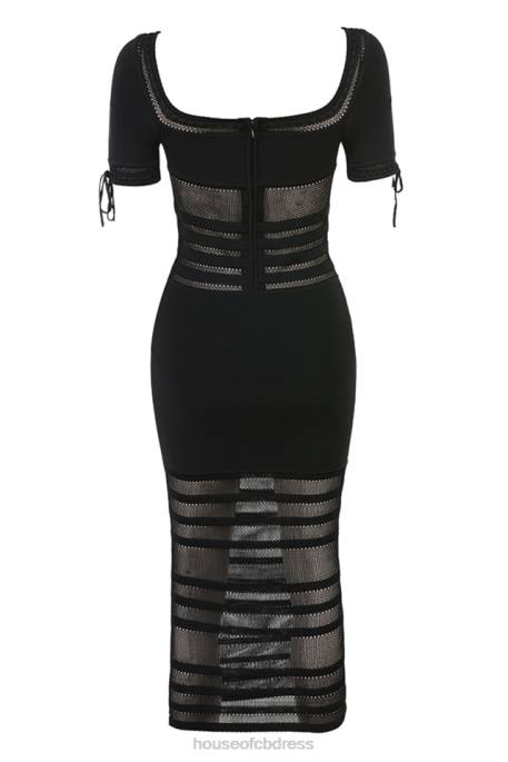 House of CB Lilla Black Openwork Knit Midi Dress Clothing 4H6N362