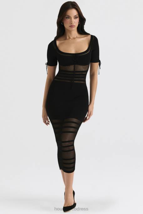House of CB Lilla Black Openwork Knit Midi Dress Clothing 4H6N362