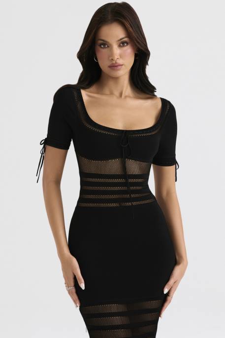 House of CB Lilla Black Openwork Knit Midi Dress Clothing 4H6N362