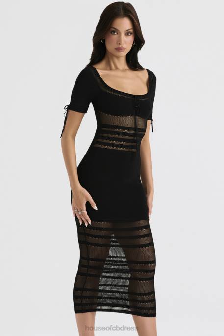 House of CB Lilla Black Openwork Knit Midi Dress Clothing 4H6N362