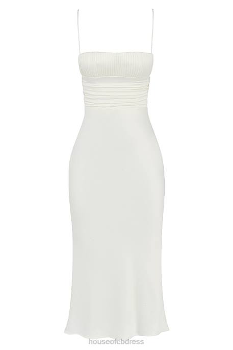 House of CB Lois Ivory Satin Corset Midi Dress Clothing 4H6N410