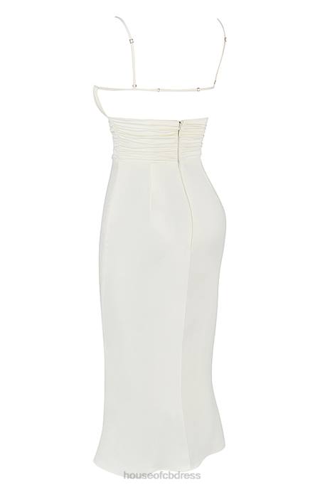 House of CB Lois Ivory Satin Corset Midi Dress Clothing 4H6N410