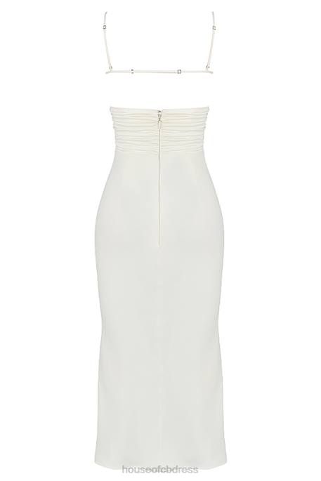 House of CB Lois Ivory Satin Corset Midi Dress Clothing 4H6N410
