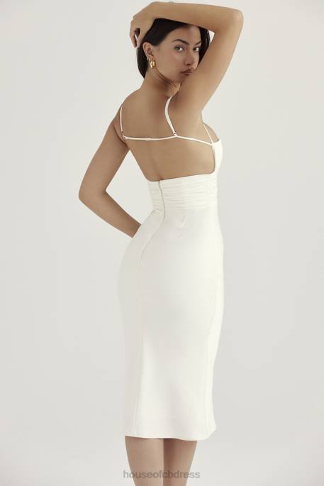 House of CB Lois Ivory Satin Corset Midi Dress Clothing 4H6N410