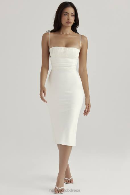 House of CB Lois Ivory Satin Corset Midi Dress Clothing 4H6N410