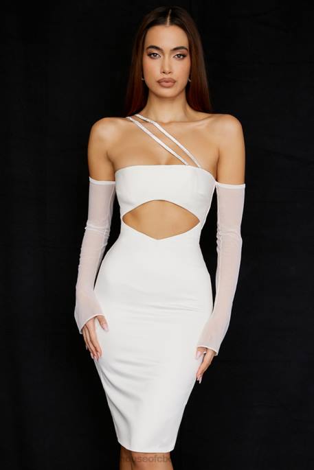 House of CB Loulou Ivory Satin Cutout Midi Dress Clothing 4H6N519