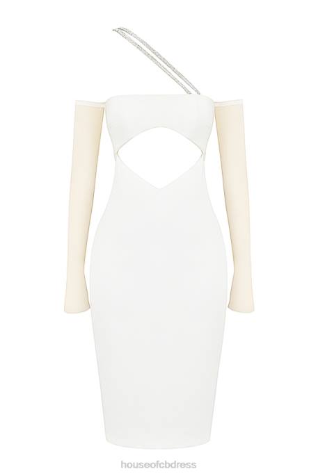 House of CB Loulou Ivory Satin Cutout Midi Dress Clothing 4H6N519