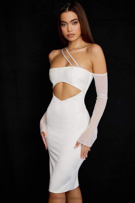 House of CB Loulou Ivory Satin Cutout Midi Dress Clothing 4H6N519