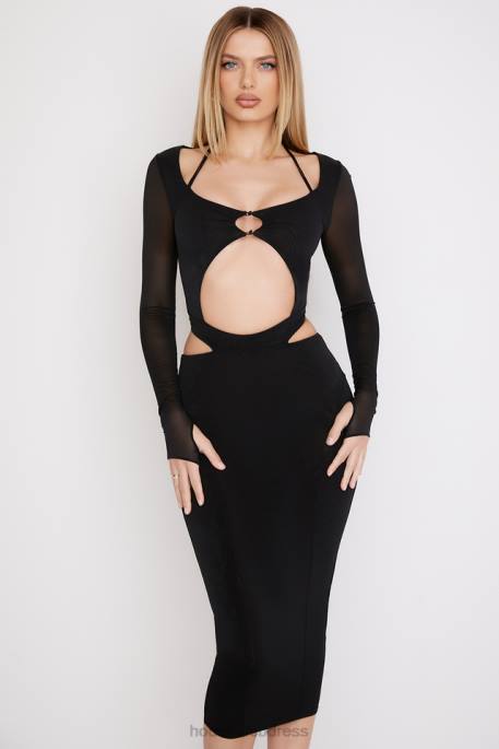 House of CB Marina Black Cutout Midi Dress Clothing 4H6N512