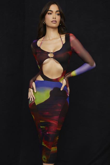 House of CB Marina Printed Cut Out Midi Dress Clothing 4H6N532