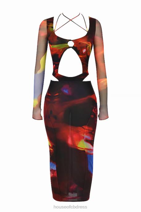 House of CB Marina Printed Cut Out Midi Dress Clothing 4H6N532