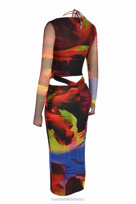 House of CB Marina Printed Cut Out Midi Dress Clothing 4H6N532