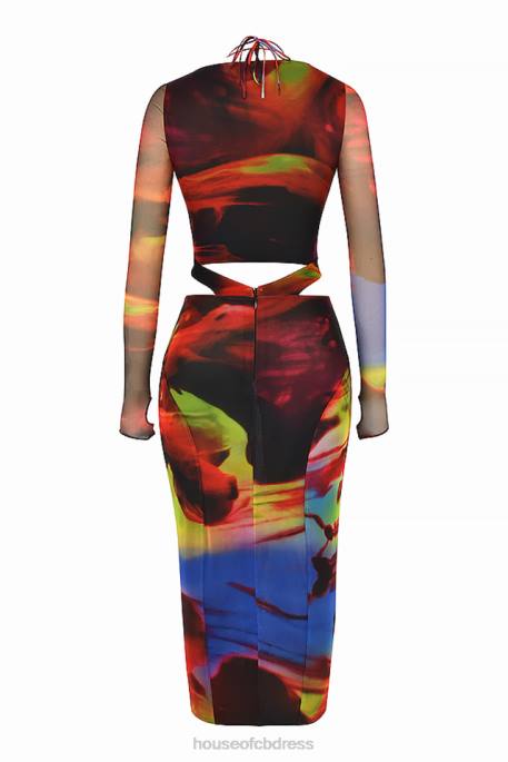 House of CB Marina Printed Cut Out Midi Dress Clothing 4H6N532