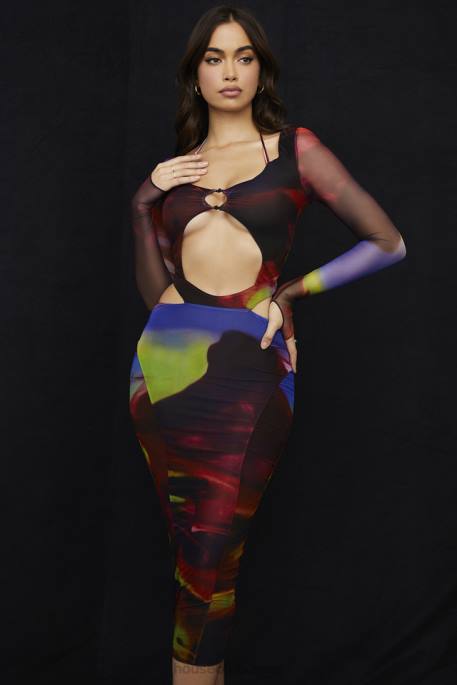 House of CB Marina Printed Cut Out Midi Dress Clothing 4H6N532