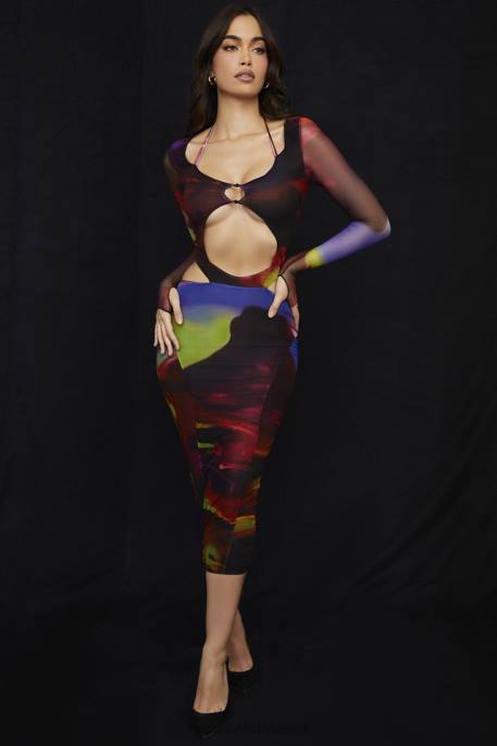House of CB Marina Printed Cut Out Midi Dress Clothing 4H6N532
