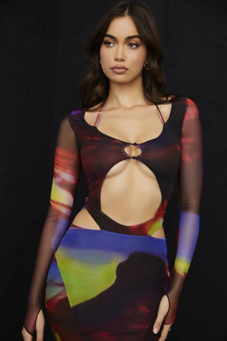 House of CB Marina Printed Cut Out Midi Dress Clothing 4H6N532