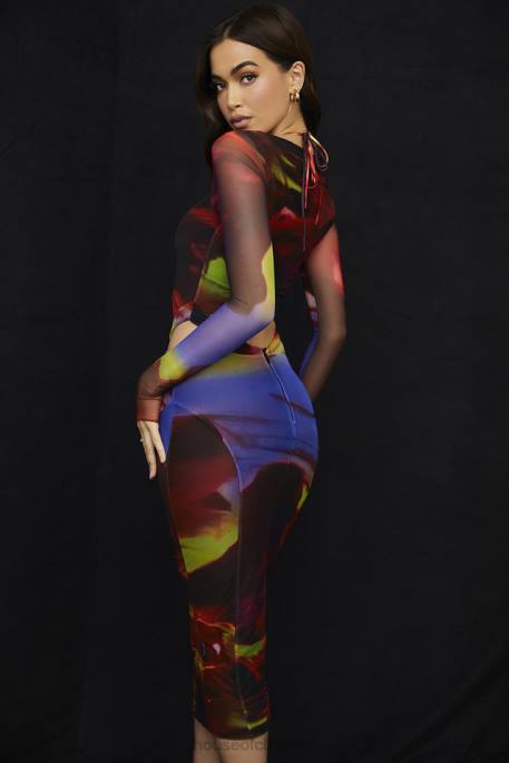 House of CB Marina Printed Cut Out Midi Dress Clothing 4H6N532
