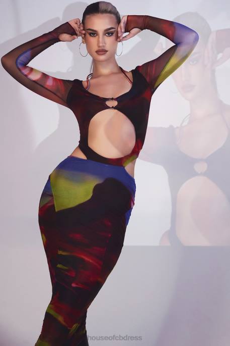 House of CB Marina Printed Cut Out Midi Dress Clothing 4H6N532