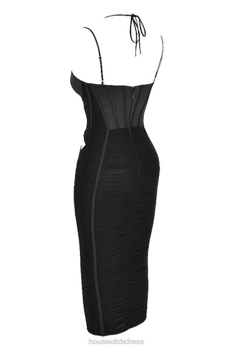 House of CB Maya Black Ruched Midi Dress Clothing 4H6N502
