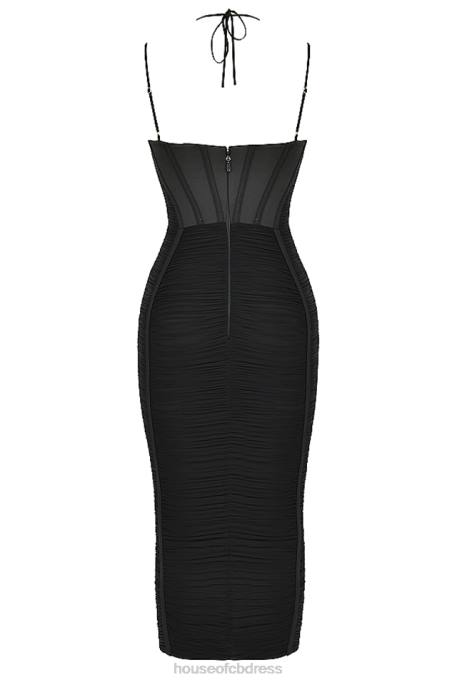 House of CB Maya Black Ruched Midi Dress Clothing 4H6N502