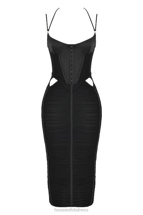 House of CB Maya Black Ruched Midi Dress Clothing 4H6N502