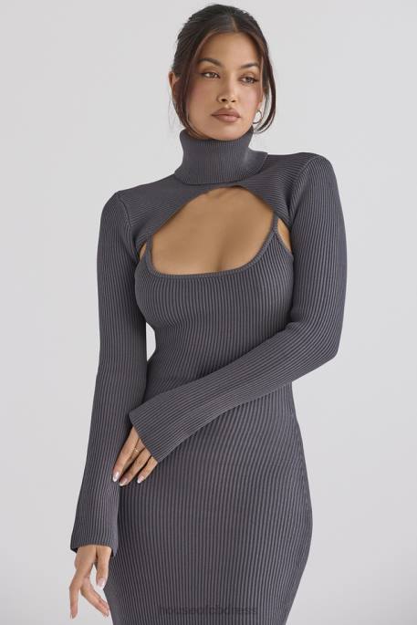 House of CB Meliora Charcoal Knit Midi Dress Clothing 4H6N310