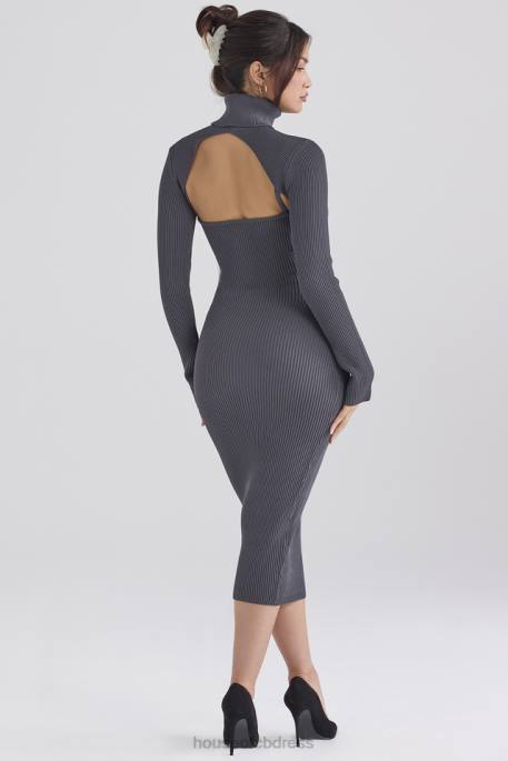 House of CB Meliora Charcoal Knit Midi Dress Clothing 4H6N310