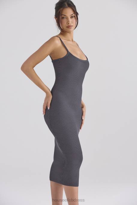 House of CB Meliora Charcoal Knit Midi Dress Clothing 4H6N310