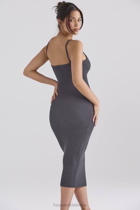 House of CB Meliora Charcoal Knit Midi Dress Clothing 4H6N310