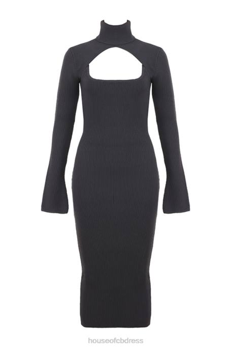 House of CB Meliora Charcoal Knit Midi Dress Clothing 4H6N310