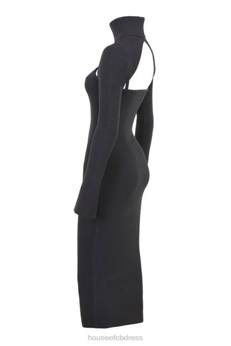 House of CB Meliora Charcoal Knit Midi Dress Clothing 4H6N310