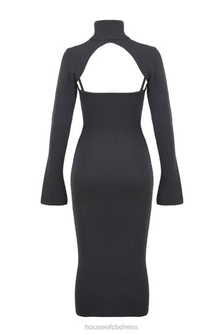 House of CB Meliora Charcoal Knit Midi Dress Clothing 4H6N310