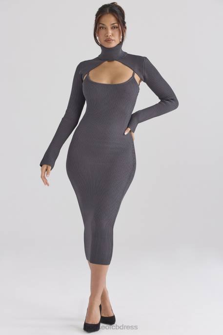 House of CB Meliora Charcoal Knit Midi Dress Clothing 4H6N310