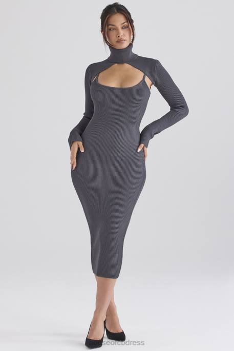 House of CB Meliora Charcoal Knit Midi Dress Clothing 4H6N310