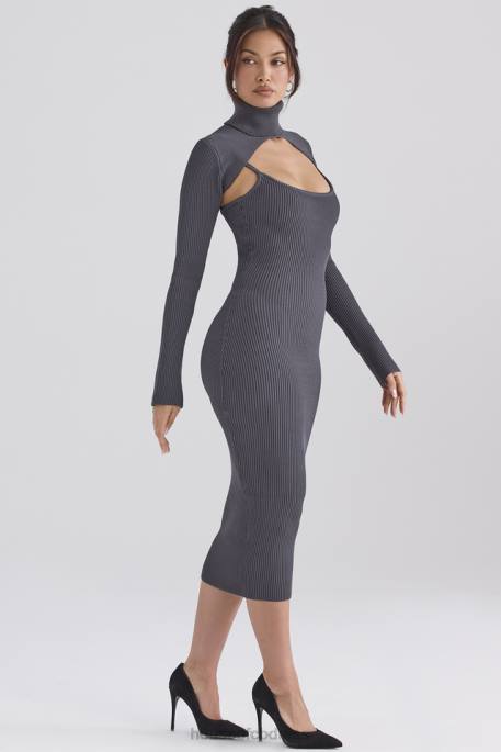 House of CB Meliora Charcoal Knit Midi Dress Clothing 4H6N310