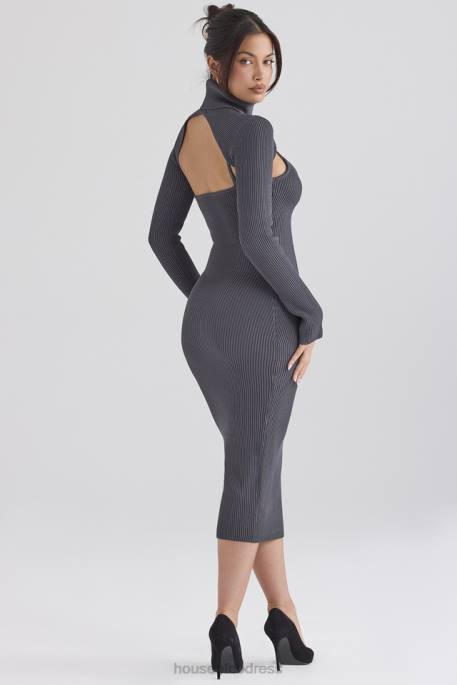 House of CB Meliora Charcoal Knit Midi Dress Clothing 4H6N310