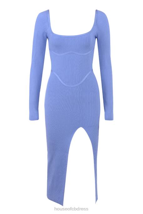 House of CB Misty Cornflower Bandage Thigh Split Midi Dress Clothing 4H6N529