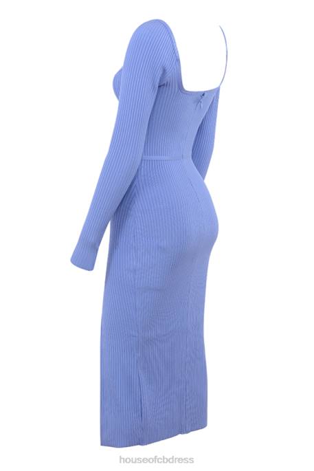 House of CB Misty Cornflower Bandage Thigh Split Midi Dress Clothing 4H6N529