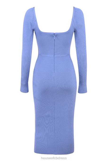 House of CB Misty Cornflower Bandage Thigh Split Midi Dress Clothing 4H6N529