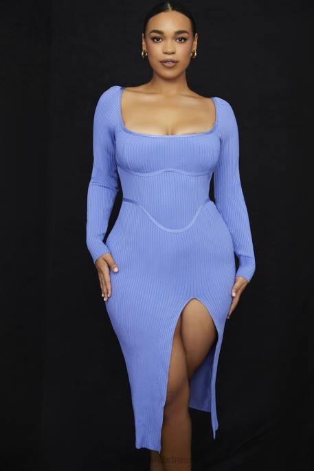 House of CB Misty Cornflower Bandage Thigh Split Midi Dress Clothing 4H6N529