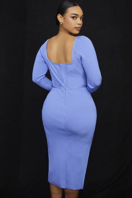 House of CB Misty Cornflower Bandage Thigh Split Midi Dress Clothing 4H6N529