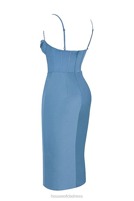 House of CB Myrna Aegean Blue Corset Midi Dress Clothing 4H6N558