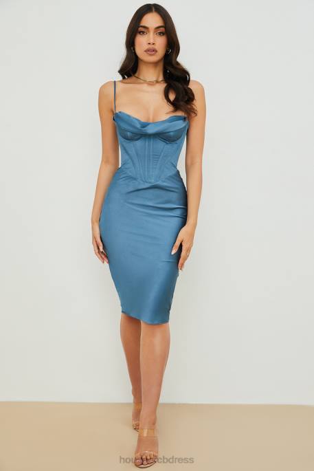 House of CB Myrna Aegean Blue Corset Midi Dress Clothing 4H6N558